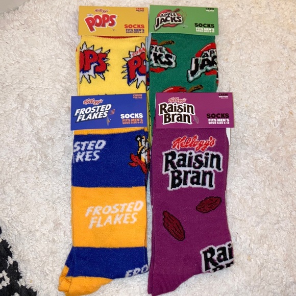 Men’s 4 Pack Kellogg’s Breakfast Cereals Theme Crew Socks Set - Picture 1 of 9